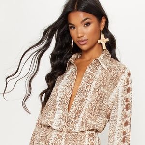PrettyLittleThing Brown Oversized Shirt